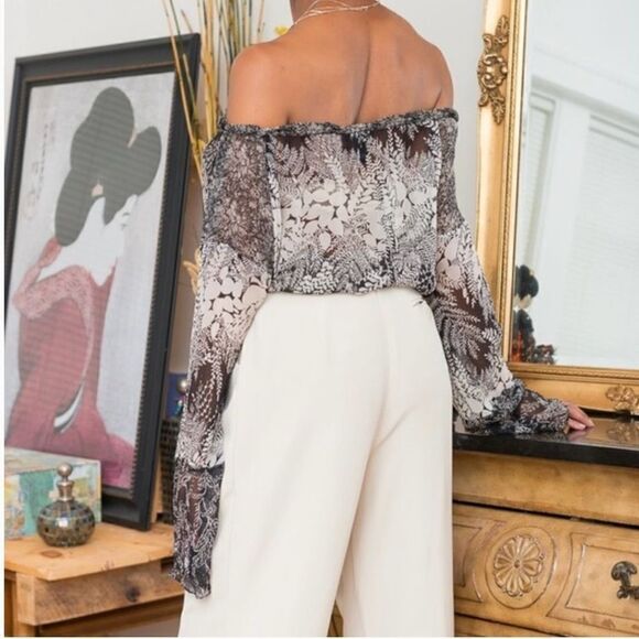 See by Chloe 100% Silk Jungalow Zebra Leopard Print Keyhole Off Shoulder Blouse - Picture 13 of 13